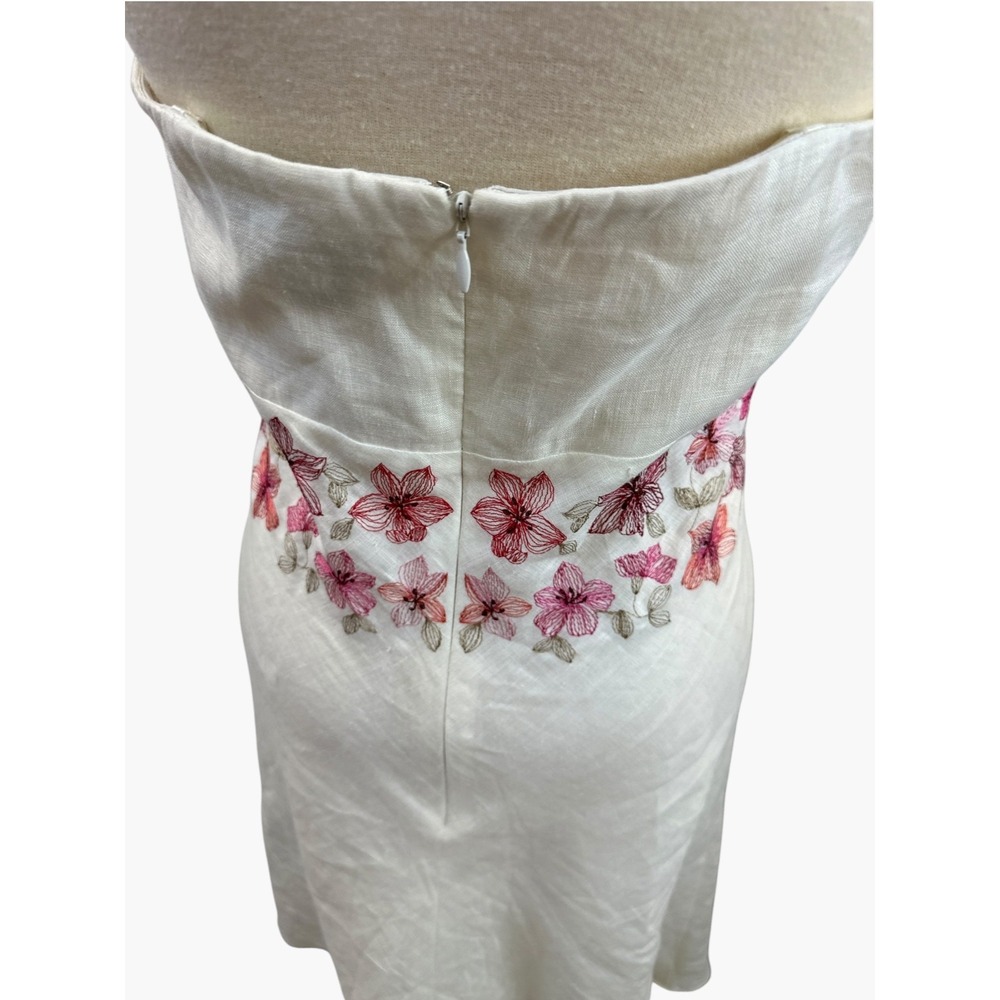 Ann Taylor Y2K Ivory Linen Floral Embroidered Halter Mini Dress Size 8 Coquette - Picture 12 of 15